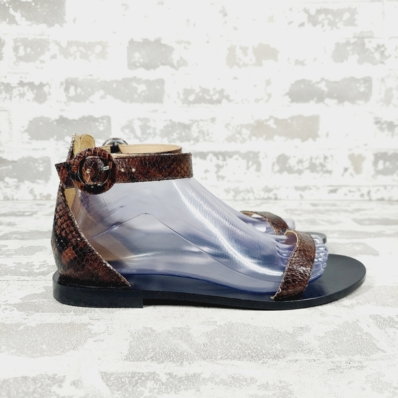 New L'agence Brown Snakeskin Ankle Strap Leather Flat Sandals H 573 - Picture 5 of 11